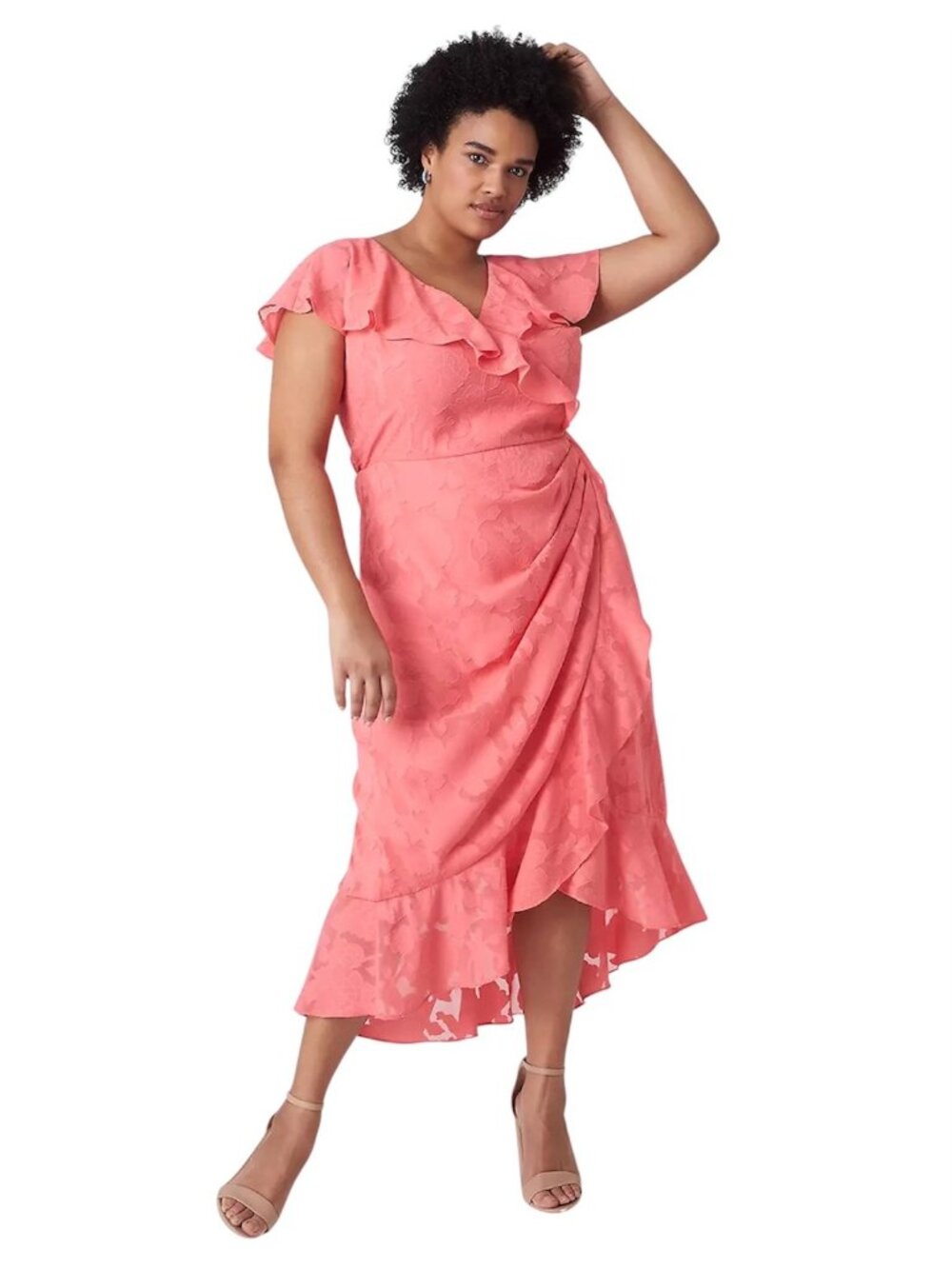 Lane Bryant Midi Faux Wrap Dress Coral Size 18 Summer Wedding Special Occasion